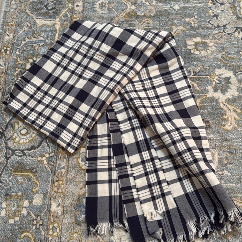 Madewell Navy Plaid Cotton Scarf